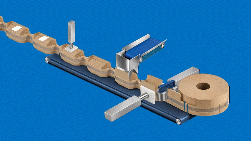 Envasado en línea con cesta BEEBASE con solapa y etiqueta · Llenado