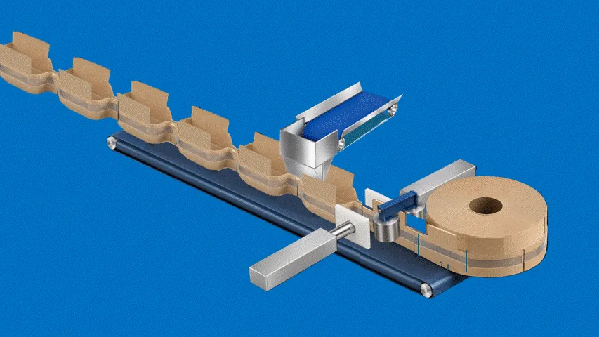 Envasado en línea con cesta BEEBASE con solapas · Cierre