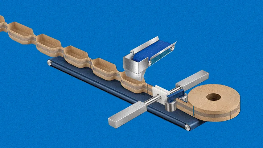 Envasado en línea con cesta BEEBASE kraft · Despliegue