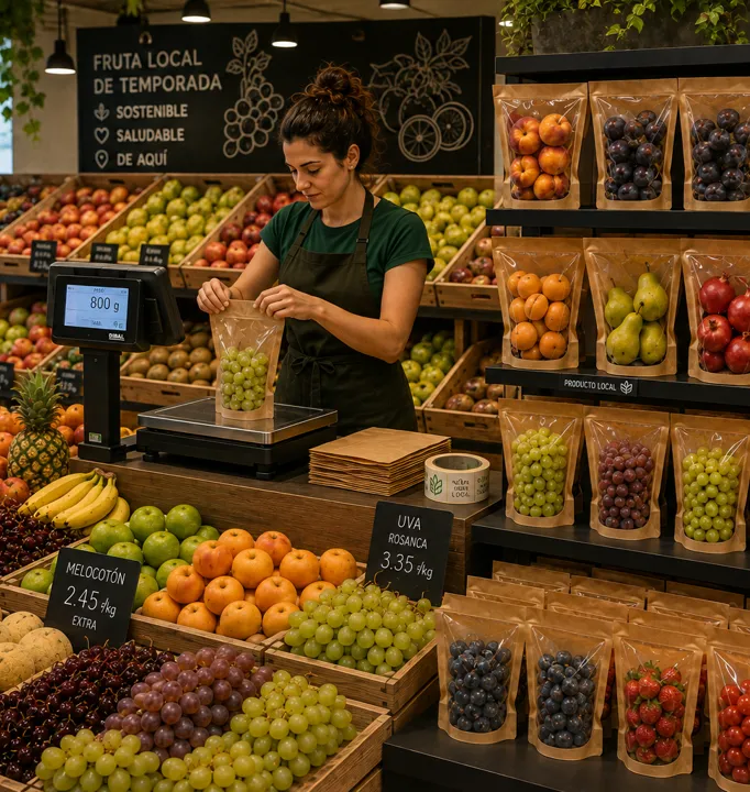 Bolsa BB Vertical Bag en el lineal de una frutería